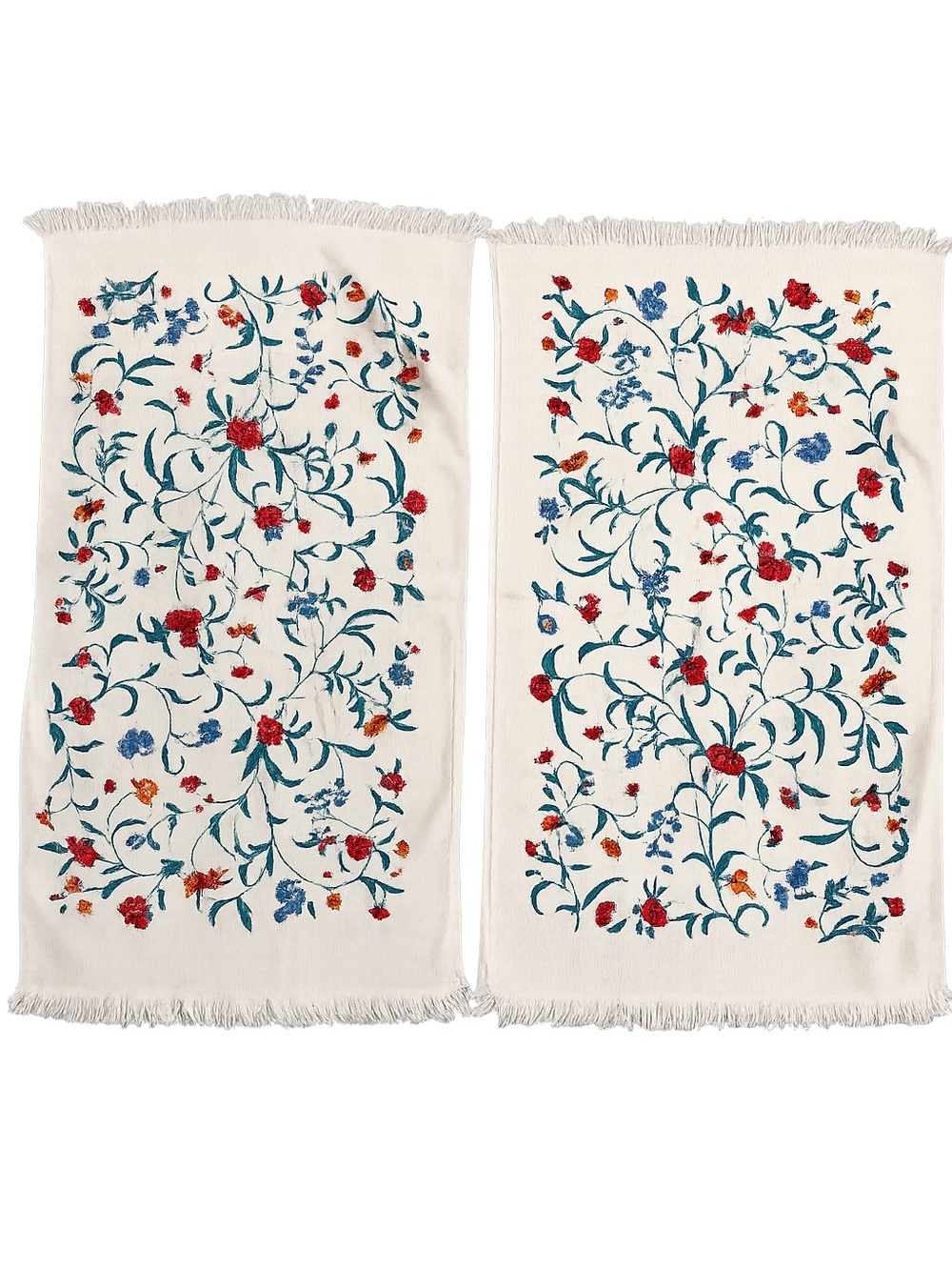 Vintage Floral Botanical Fringe Trim Terrycloth Bath Towels Set of 2